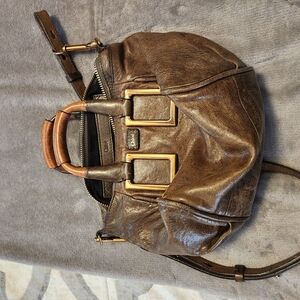 Chloe Brown Leather Handbag with Gold Accents